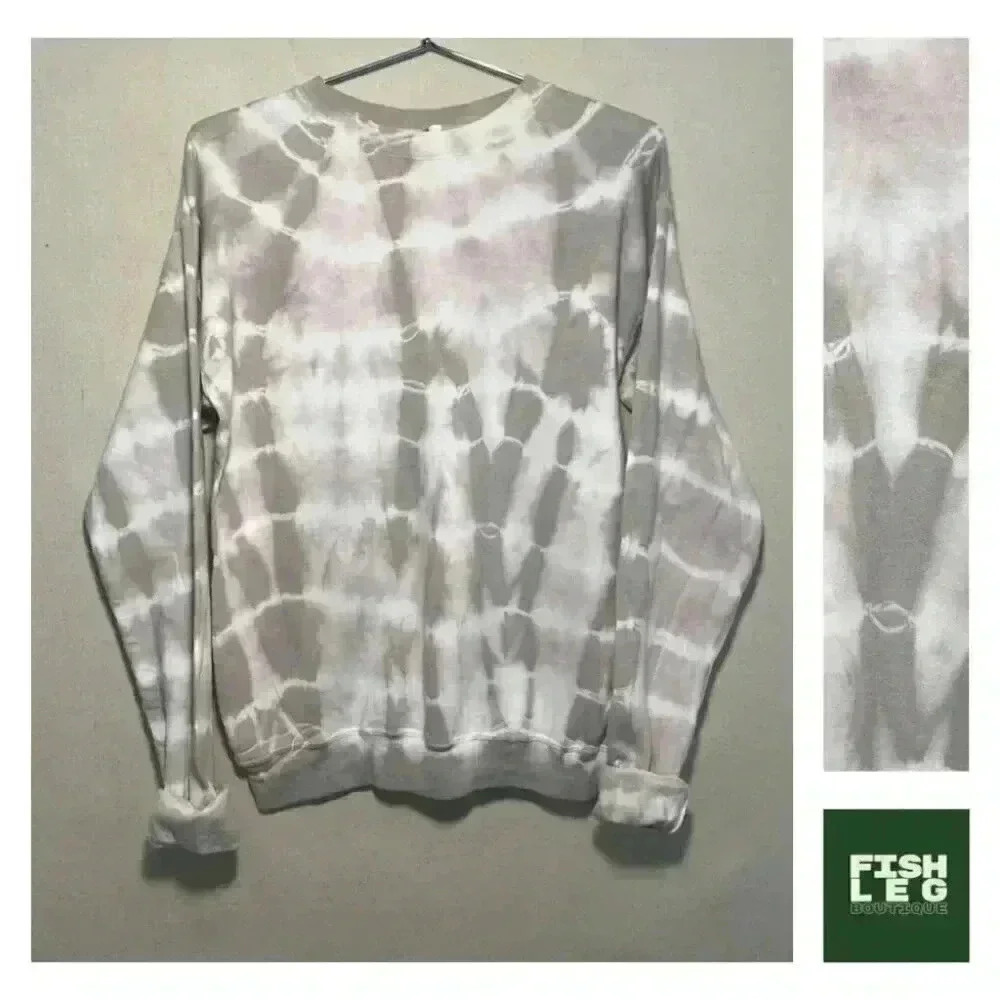 Hanes | Unisex Hand Tie Dyed Crewneck Sweatshirt - Taupe & White / Sz S